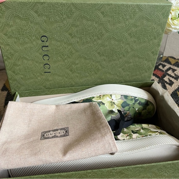 Gucci Supreme GG Canvas Bloom Green Floral Print Slip On Sneakers 10.5 G US11 - Picture 15 of 17